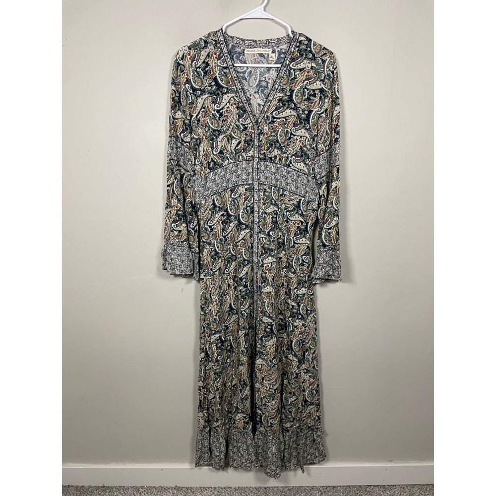 Chelsea & Violet Paisley Long Sleeve Maxi Dress Size Small Boho Fall Western